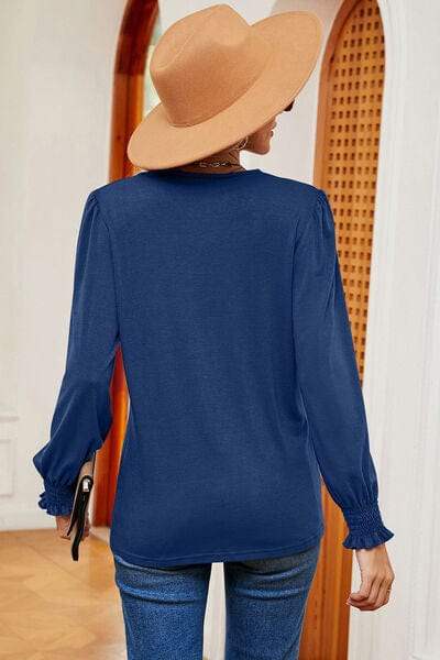 Lace Detail V-Neck Lantern Sleeve T-Shirt - Trendsi - Flyclothing LLC
