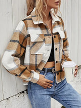 Plaid Collared Neck Jacket with Breast Pockets - Trendsi - Flyclothing LLC