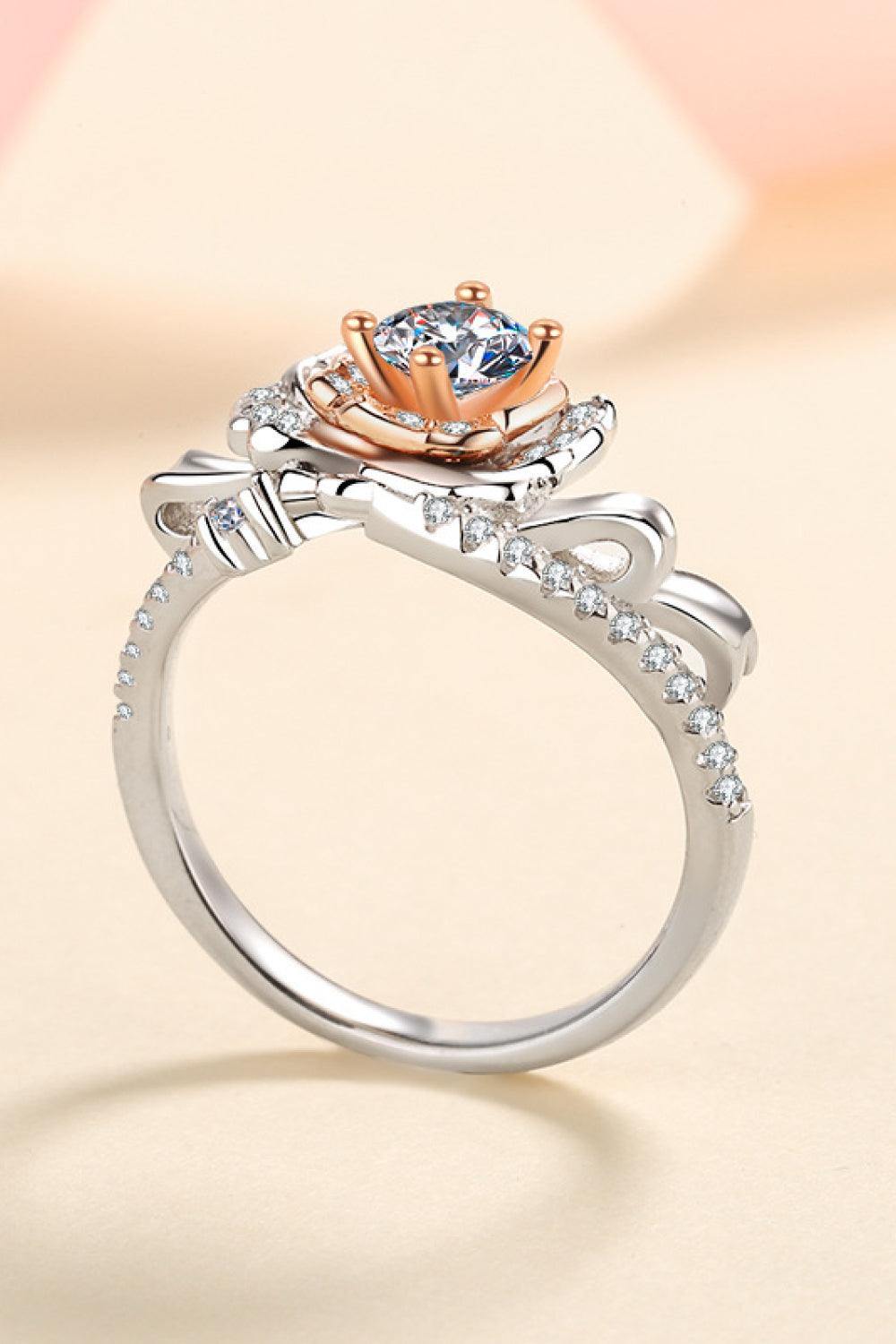 925 Sterling Silver Rose-Shaped Moissanite Ring - Trendsi