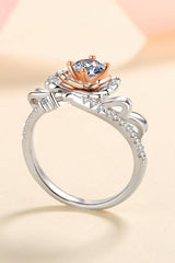 925 Sterling Silver Rose-Shaped Moissanite Ring - Trendsi