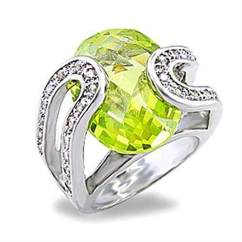 Alamode Rhodium Brass Ring with AAA Grade CZ in Apple Green color - Alamode - Flyclothing LLC