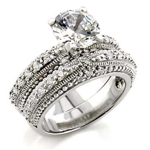 Alamode Rhodium Brass Ring with AAA Grade CZ in Clear - Alamode - Flyclothing LLC