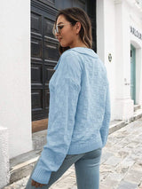 Johnny Collar Dropped Shoulder Sweater - Trendsi - Flyclothing LLC
