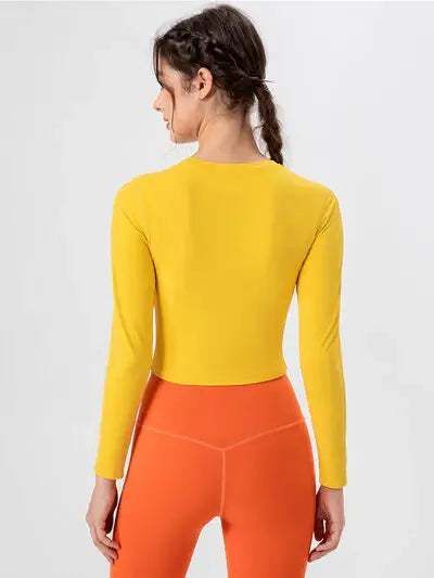 Round Neck Long Sleeve Active T-Shirt - Trendsi - Flyclothing LLC