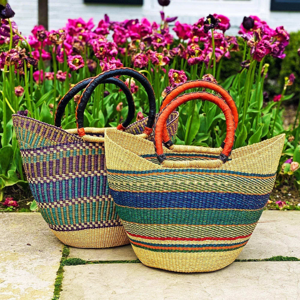 Bolga Tote, Mixed Colors with Leather Handle - 18-inch - Gitzell - Flyclothing LLC