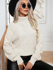 Turtleneck Cable-Knit Long Sleeve Sweater - Flyclothing LLC
