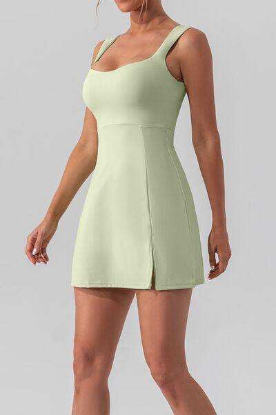 Square Neck Sleeveless Slit Mini Active Dress - Trendsi - Flyclothing LLC