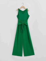 Knot Detail Tie Front Sleeveless Jumpsuit - Trendsi - Flyclothing LLC