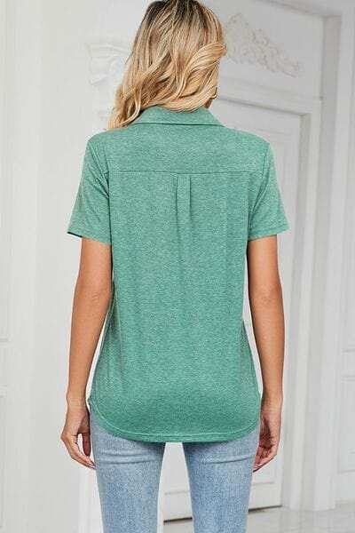 Johnny Collar Short Sleeve Blouse - Trendsi - Flyclothing LLC