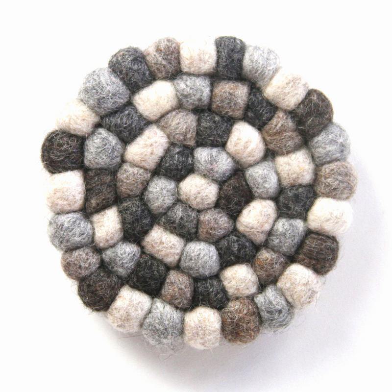 Hand Crafted Felt Ball Coasters from Nepal: 4-pack, Multicolor Greys - Global Groove (T) - Global Groove
