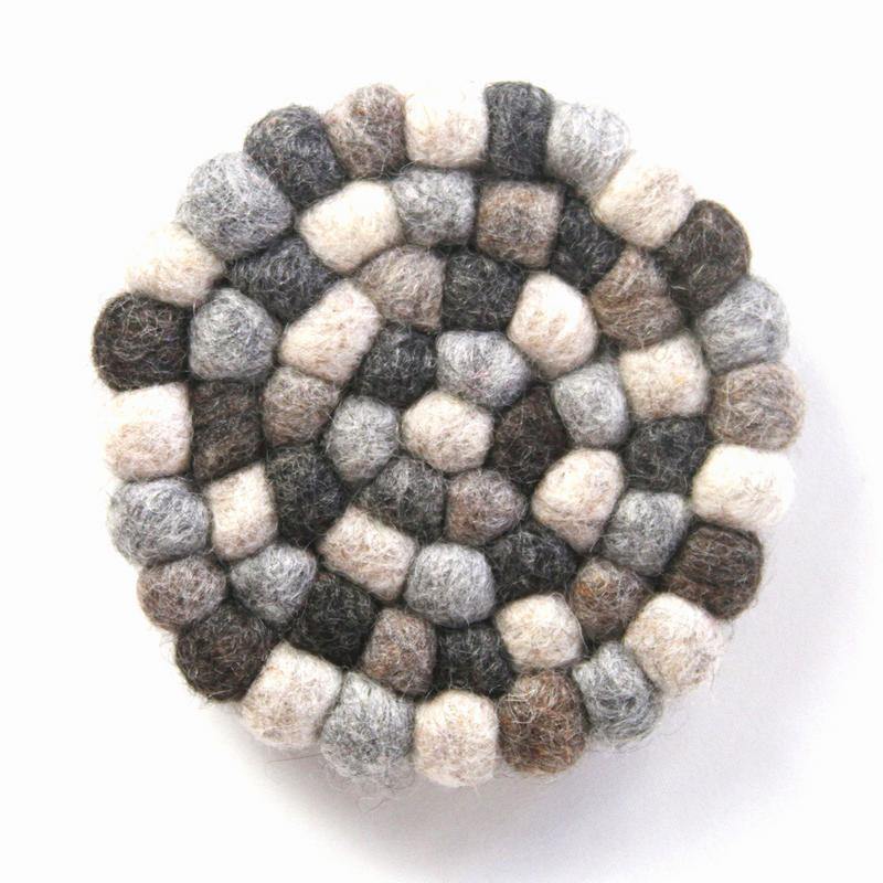 Hand Crafted Felt Ball Coasters from Nepal: 4-pack, Multicolor Greys - Global Groove (T) - Flyclothing LLC