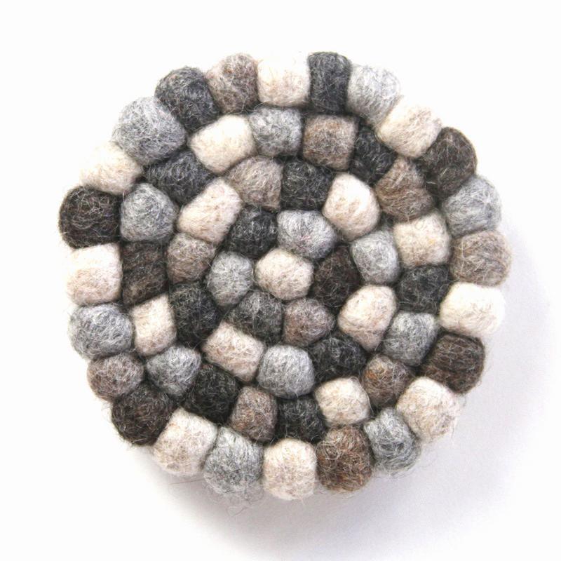 Hand Crafted Felt Ball Coasters from Nepal: 4-pack, Multicolor Greys - Global Groove (T) - Flyclothing LLC