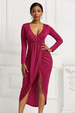 High-low Ruched Surplice Long Sleeve Dress - Trendsi - Flyclothing LLC
