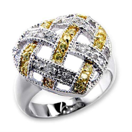 Alamode Reverse Two-Tone Brass Ring with AAA Grade CZ in Topaz - Alamode - Flyclothing LLC