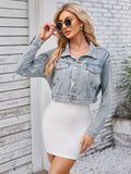 Pocketed Button Up Dropped Shoulder Denim Jacket - Trendsi