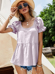 Scoop Neck Flounce Sleeve Blouse - Trendsi