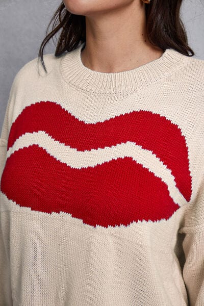 Lip Fringe Round Neck Sweater - Trendsi
