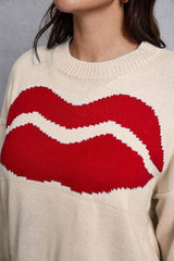 Lip Fringe Round Neck Sweater - Trendsi