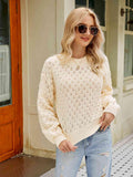 Openwork Round Neck Sweater - Trendsi