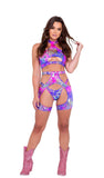 Roma Costume Tie-Dye High-Waisted Chap Shorts with Buckle Closure - Roma Costume
