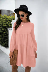 Balloon Sleeve Keyhole Tiered Dress - Trendsi - Flyclothing LLC