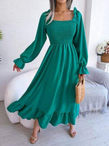 Smocked Square Neck Flounce Sleeve Dress - Trendsi - Flyclothing LLC