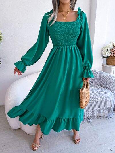 Smocked Square Neck Flounce Sleeve Dress - Trendsi - Flyclothing LLC