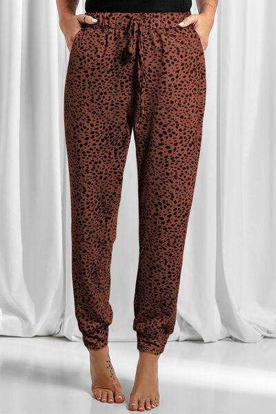 Full Size Leopard Drawstring Pocketed Pants - Trendsi - Flyclothing LLC