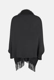 Fringe Open Front Long Sleeve Poncho - Trendsi