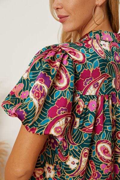 Floral Collared Neck Short Sleeve Blouse - Trendsi - Flyclothing LLC