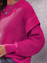Ruffled Round Neck Dropped Shoulder Sweater - Trendsi - Flyclothing LLC