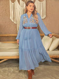 Plus Size Polka Dot Tie Neck Balloon Sleeve Maxi Dress - Trendsi
