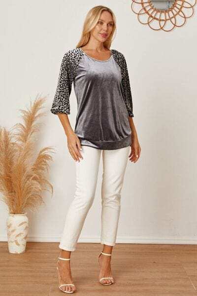 Leopard Round Neck Half Sleeve Blouse - Trendsi - Flyclothing LLC