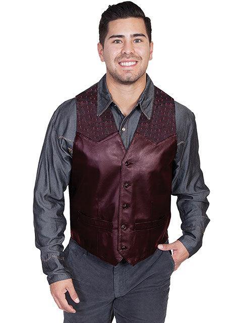 Scully BLACK CHERRY OSTRICH TRIM VEST - Scully Leather