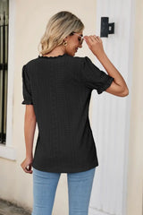 Eyelet Flounce Sleeve Scalloped V-Neck Top - Trendsi - Flyclothing LLC