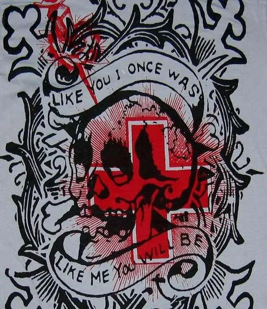 a painting of a red and black sign 