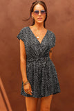 Printed Short Sleeve Romper with Belt - Trendsi