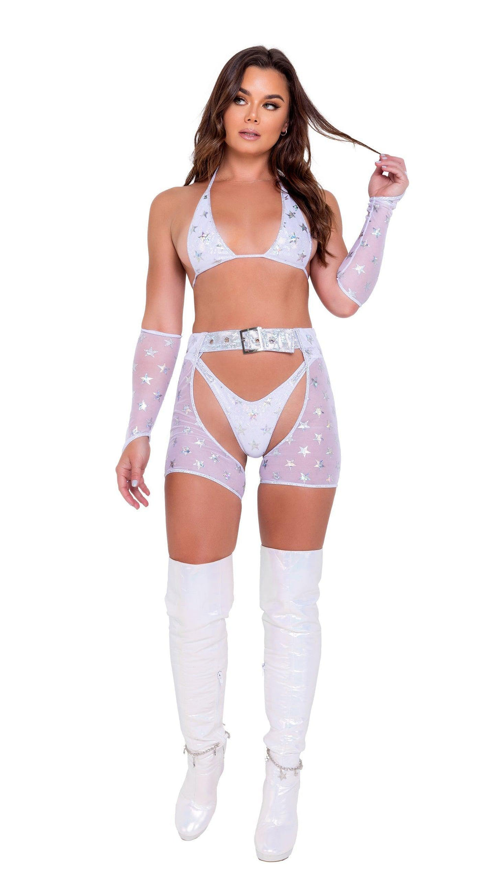 Roma Costume Mesh with Starts Print Chaps with Belt - Roma Costume