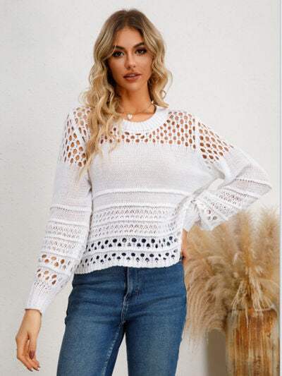 Cutout Round Neck Knit Top - Trendsi - Flyclothing LLC