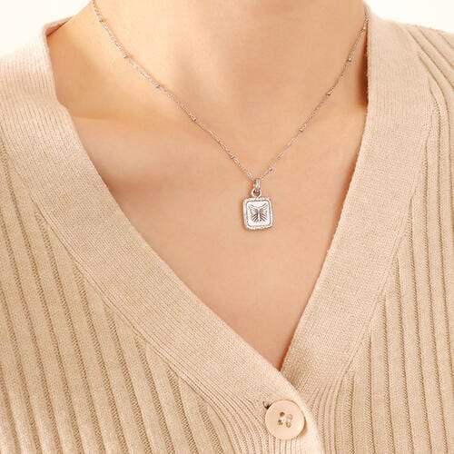 Butterfly Square Titanium Steel Pendant Necklace - Trendsi - Flyclothing LLC