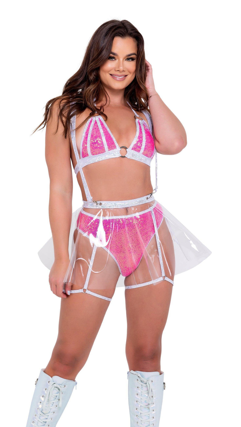Roma Costume Clear Vinyl Flare Skirt with Suspenders - Roma Costume