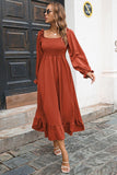 Smocked Ruffle Hem Flounce Sleeve Dress - Trendsi