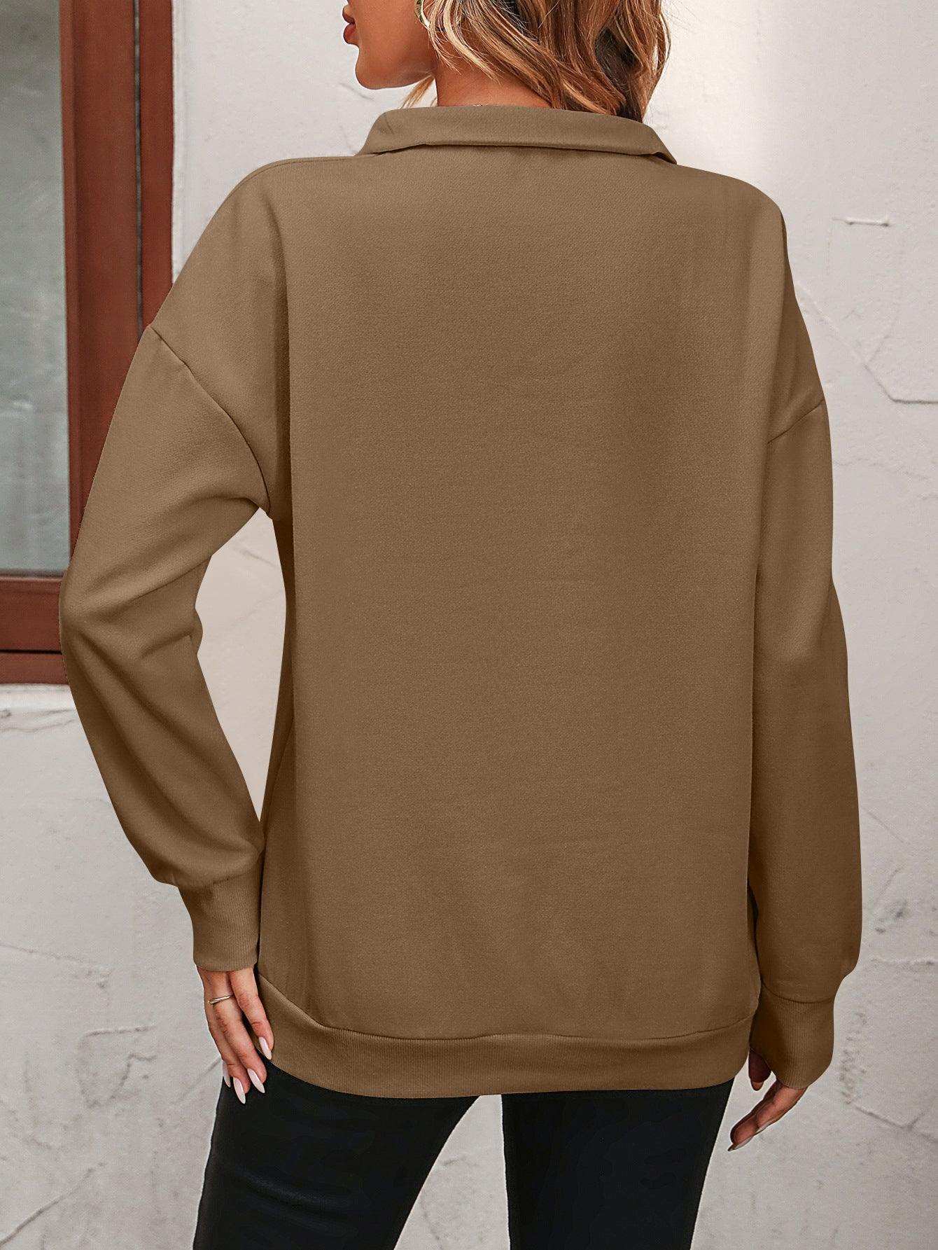 Zip-Up Dropped Shoulder Sweatshirt - Trendsi - Flyclothing LLC