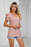 Eyelet Layered Flutter Sleeve V-Neck Knit Top - Trendsi - Flyclothing LLC