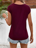 Spliced Lace V-Neck Twisted Hem Tee - Trendsi - Flyclothing LLC