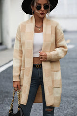Plaid Dropped Shoulder Cardigan with Pocket - Trendsi - Flyclothing LLC