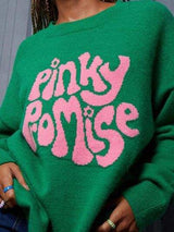 PINKY PROMISE Round Neck Sweater - Trendsi - Flyclothing LLC