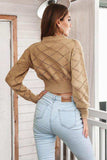 Openwork Plaid Round Neck Cropped Sweater - Trendsi - Flyclothing LLC