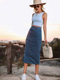 Button Down Denim Skirt - Trendsi - Flyclothing LLC