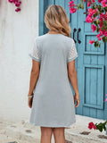 Openwork Round Neck Short Sleeve Dress - Trendsi